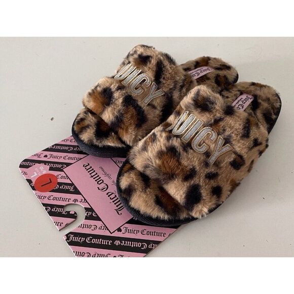 Juicy Couture ELDORIS 2 Faux Fur LEOPARD Slip On Slide Slippers Women’s L 9/10 - Picture 6 of 10